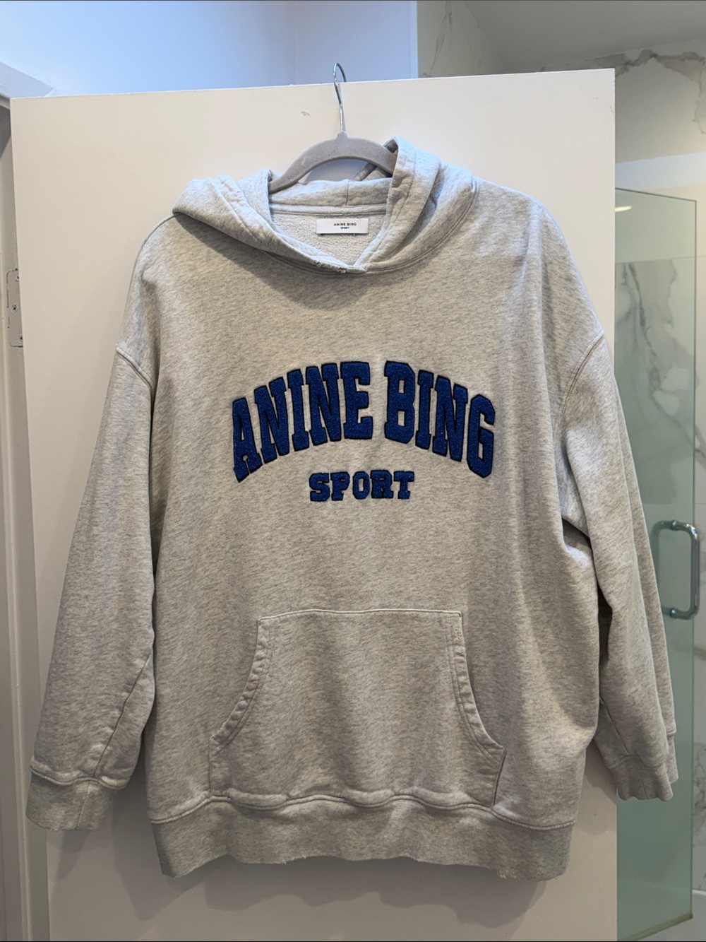 Anine Bing Grey Hoodie with Blue Appliqué - Picture 1 of 4